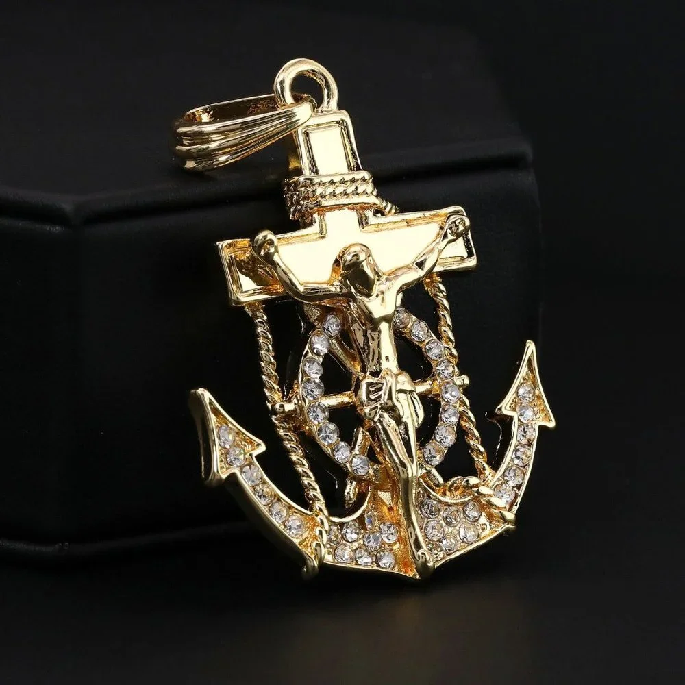 14k Gold Jesus Anchor Pendant + Necklace
